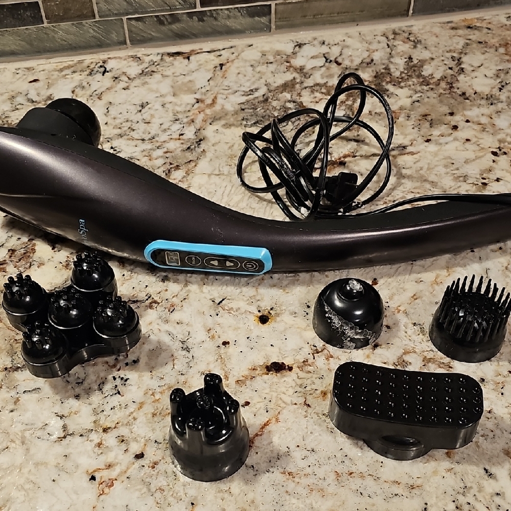 Ergonomic Black Handheld Massager with Attachments